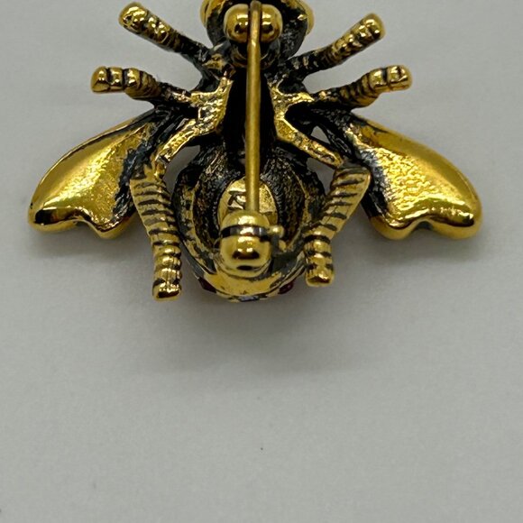 Joan Rivers Signed Bee Brooch Jewel Tone Rhinestone Vintage Gold Tone Insect Pin - Picture 6 of 11